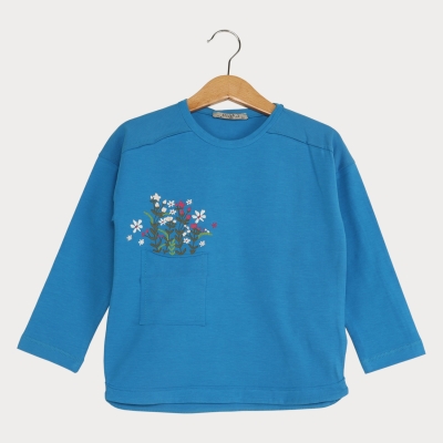 بلوز دخترانه یکرولایکرا طرح گل در جیب