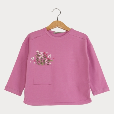 بلوز دخترانه یکرولایکرا طرح گل در جیب