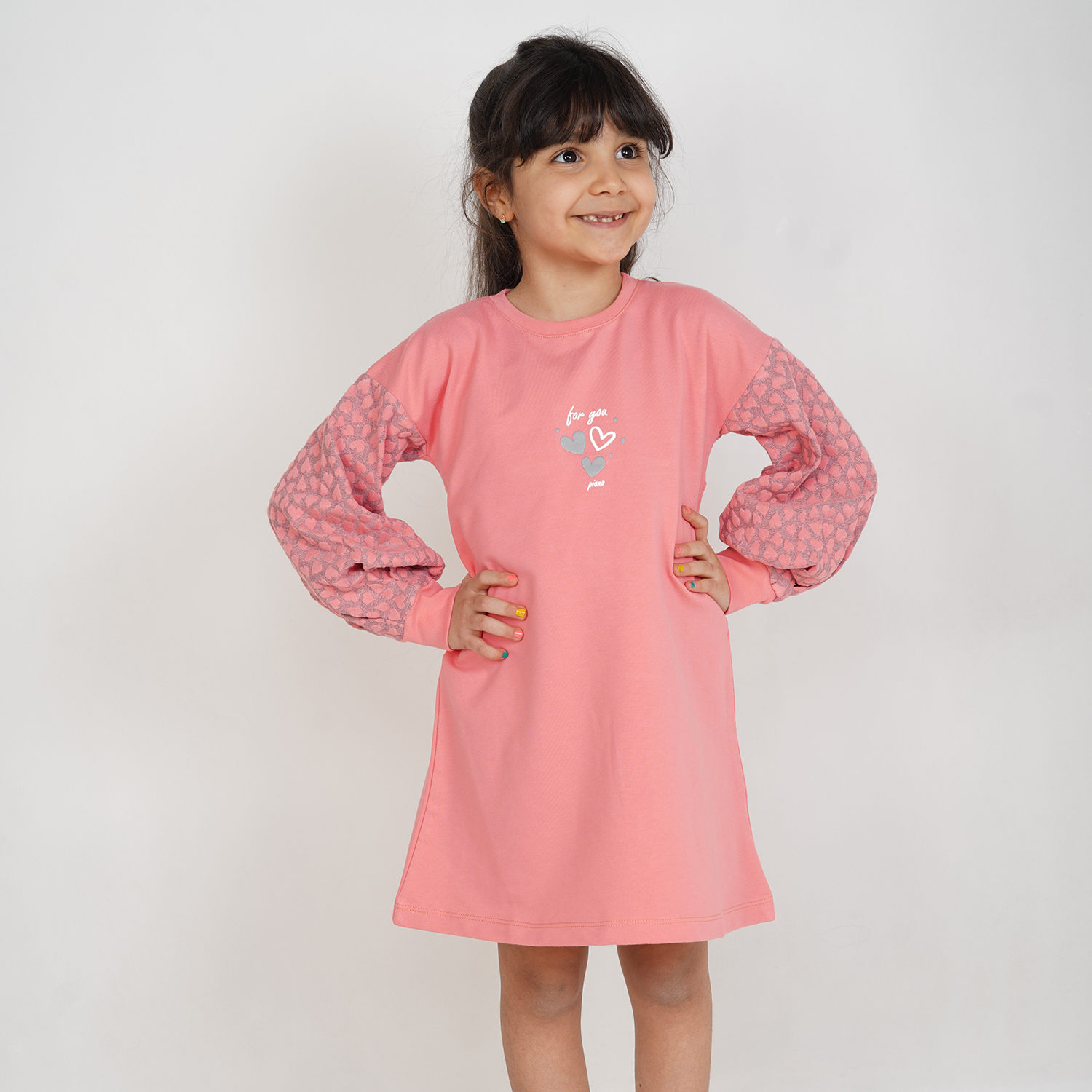 پیراهن ژاکارد و دورس لایکرا آستین پیلی دار