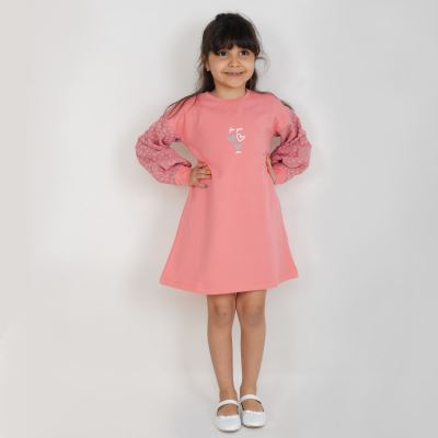 پیراهن ژاکارد و دورس لایکرا آستین پیلی دار