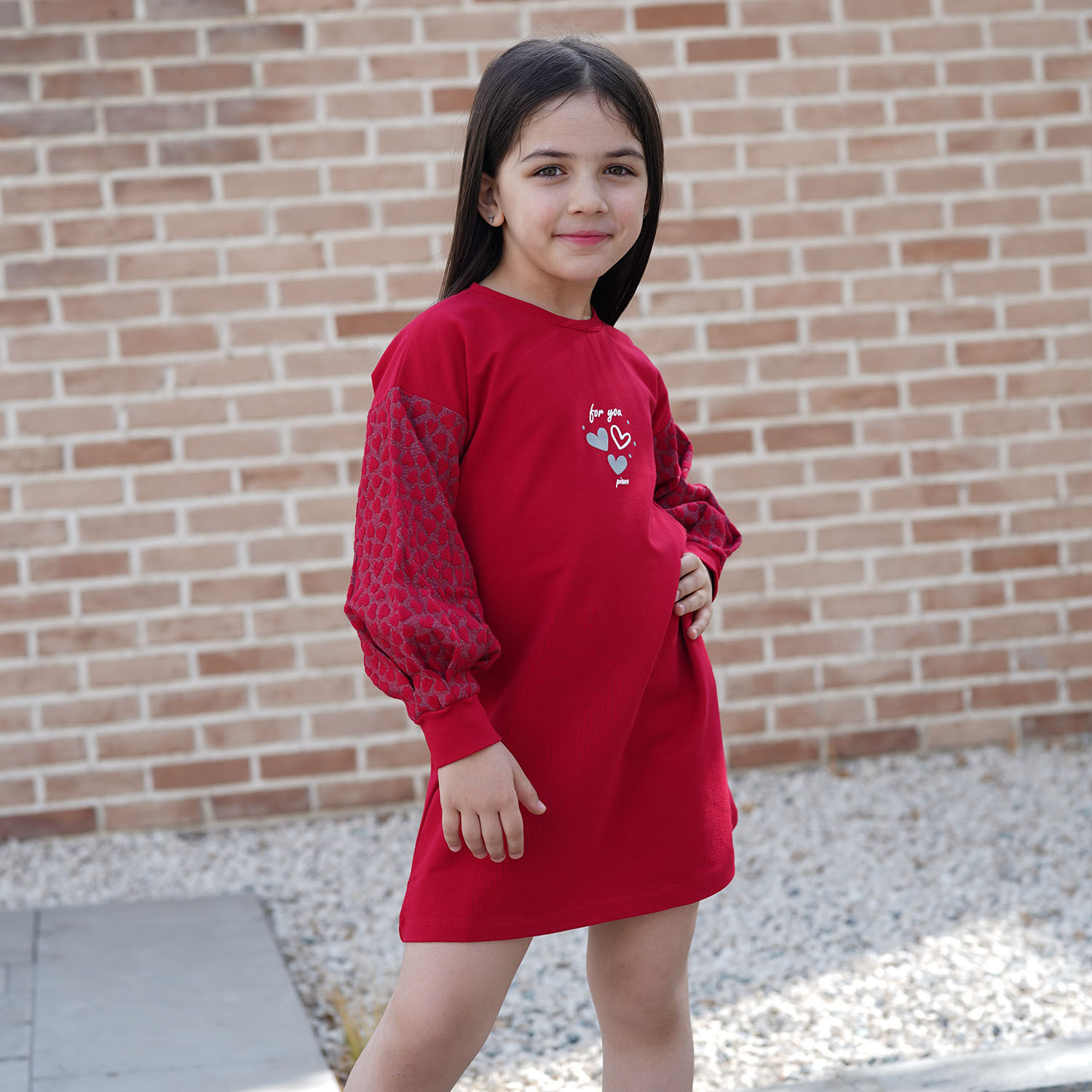 پیراهن ژاکارد و دورس لایکرا آستین پیلی دار