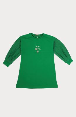 پیراهن ژاکارد و دورس لایکرا آستین پیلی دار