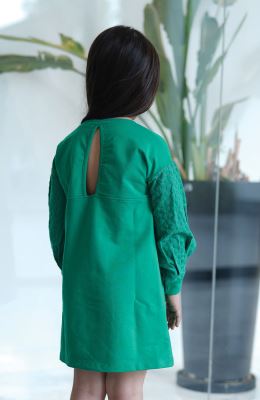 پیراهن ژاکارد و دورس لایکرا آستین پیلی دار