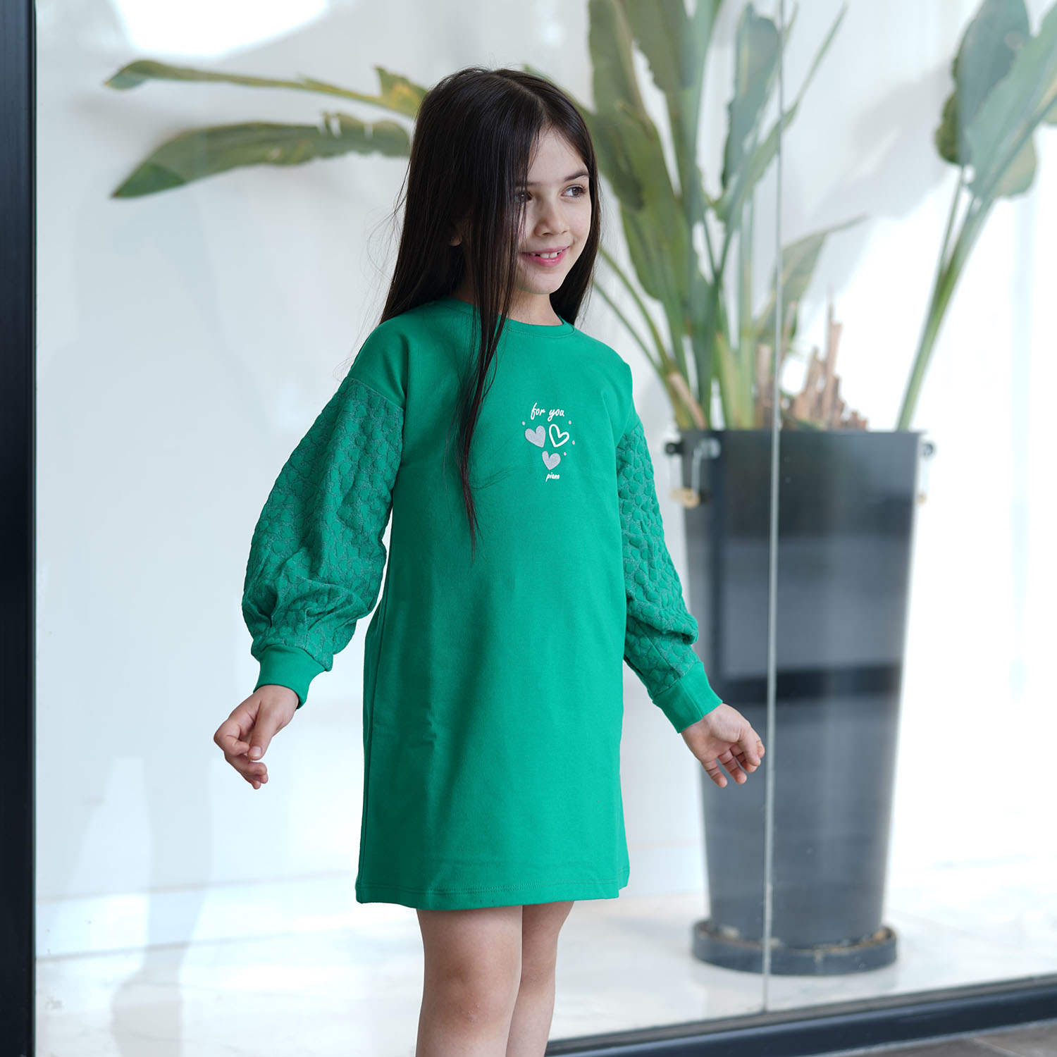 پیراهن ژاکارد و دورس لایکرا آستین پیلی دار