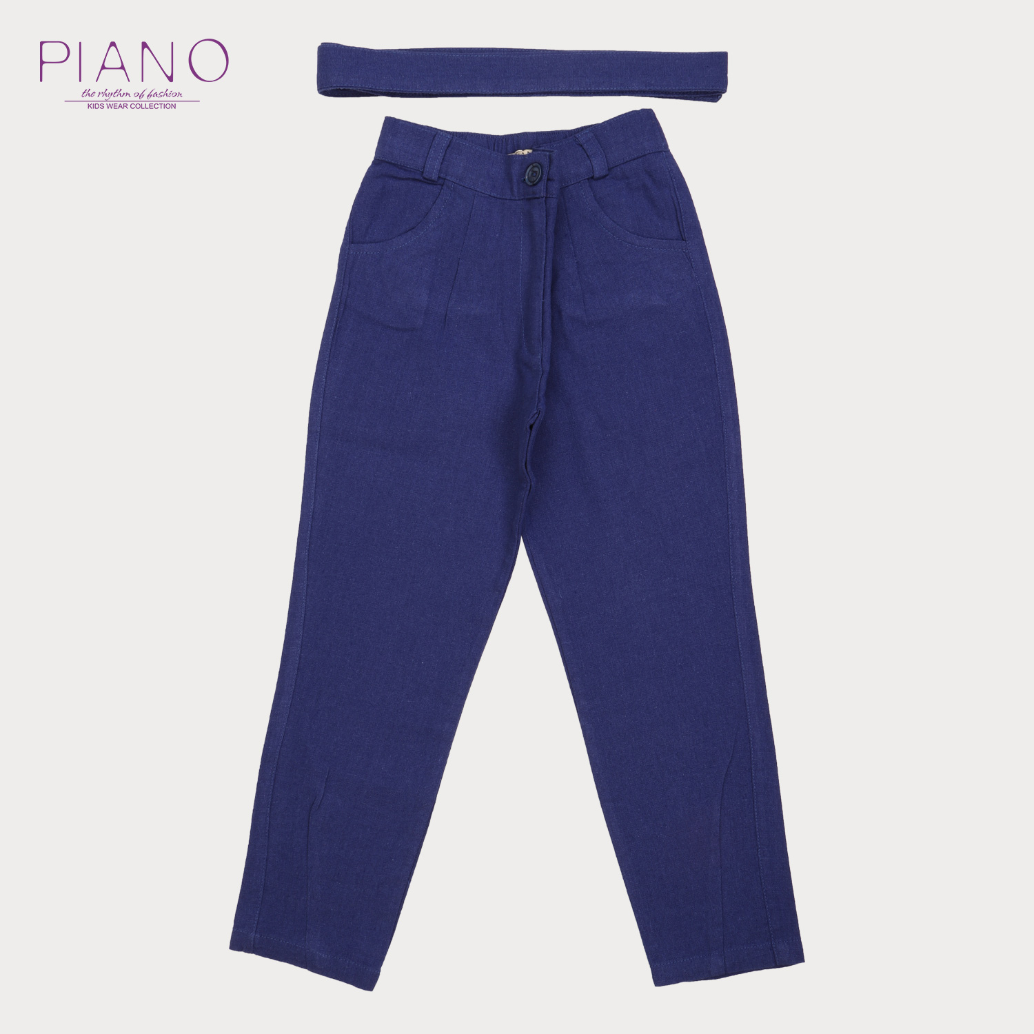 شلوار لینن دخترانه آبی کاربنی روشن01474 6Y