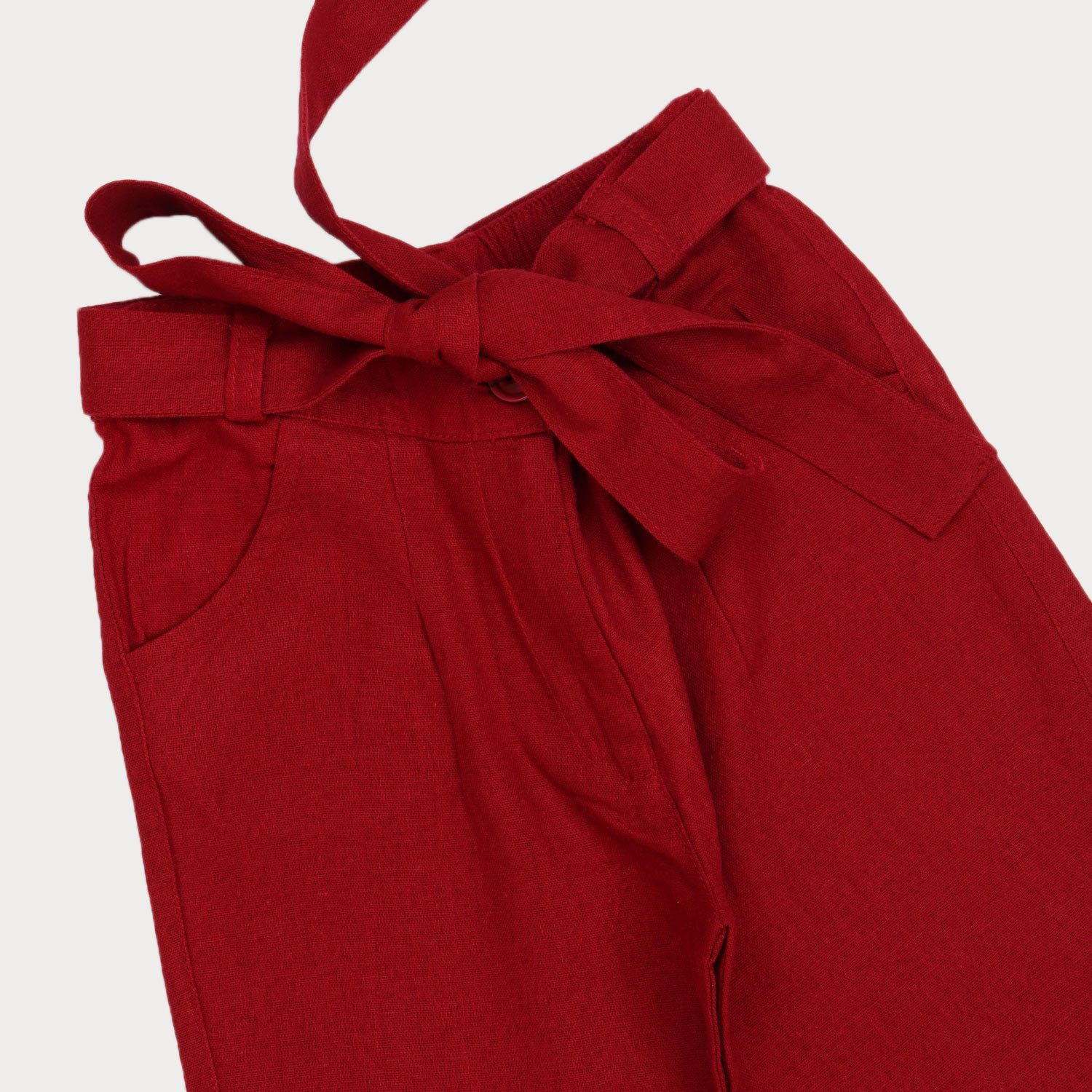 شلوار لینن دخترانه زرشکی 01475 11Y