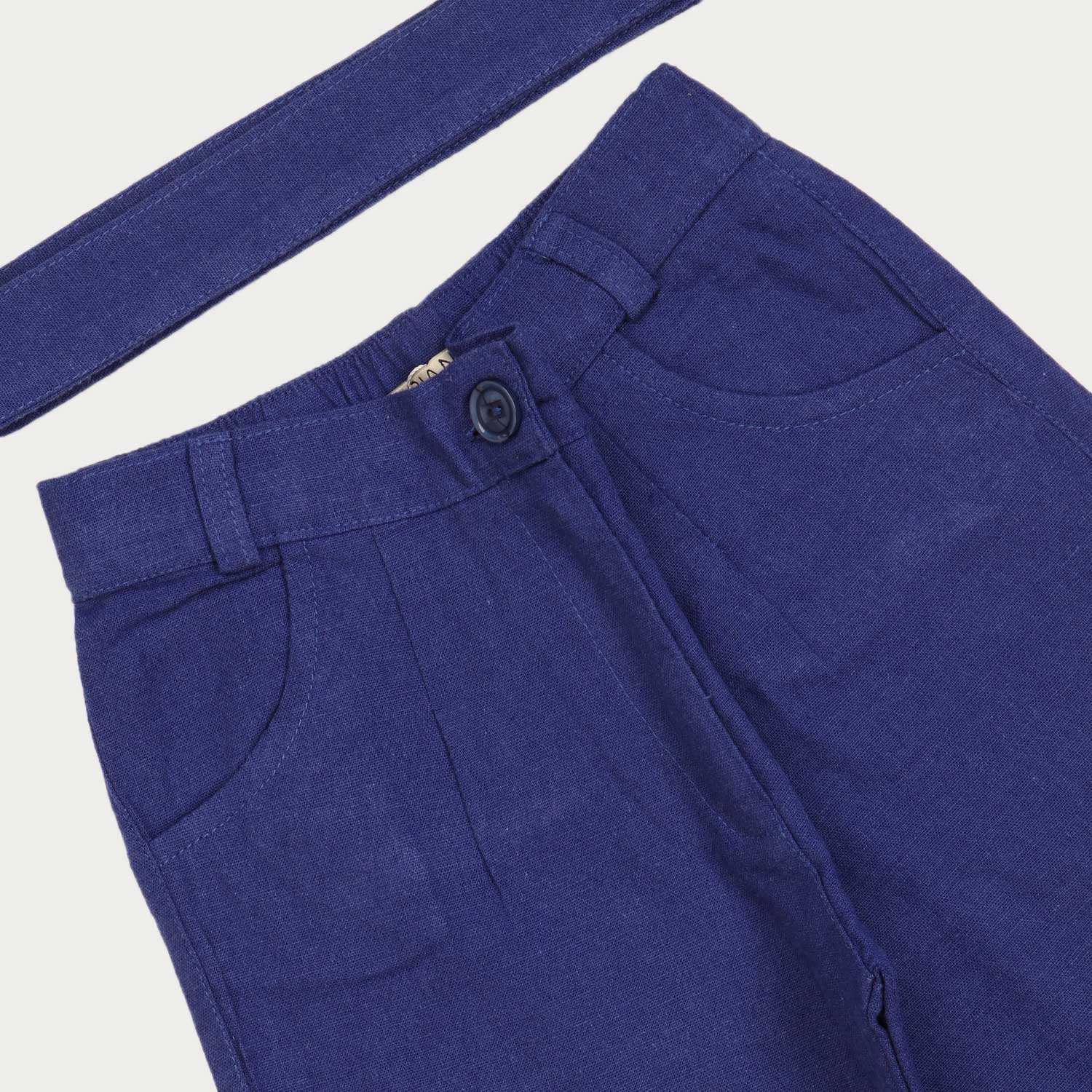 شلوار لینن دخترانه آبی کاربنی روشن 01475 11Y