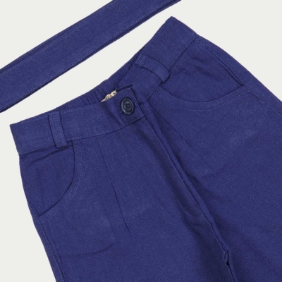 شلوار لینن دخترانه آبی کاربنی روشن 01475 11Y