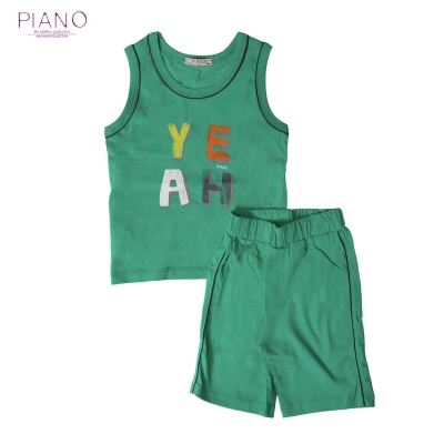 تاپ شلوارک یکرو پنبه پسرانه سبز 05121 6M