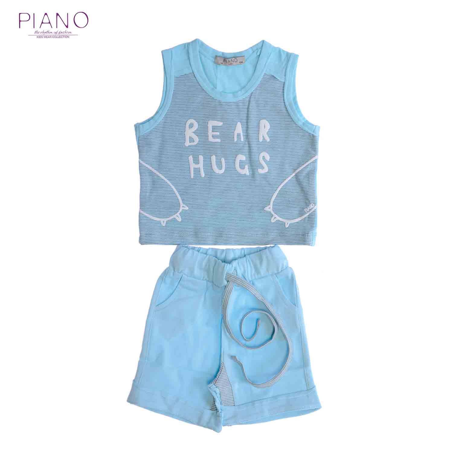 تاپ شلوارک یکرو پنبه پسرانه آبی 05562 6ماه