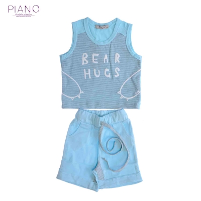 تاپ شلوارک یکرو پنبه پسرانه آبی 05562 6ماه