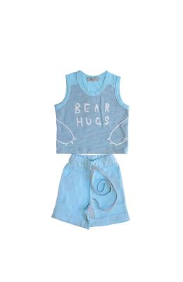 تاپ شلوارک یکرو پنبه پسرانه آبی 05562 6ماه