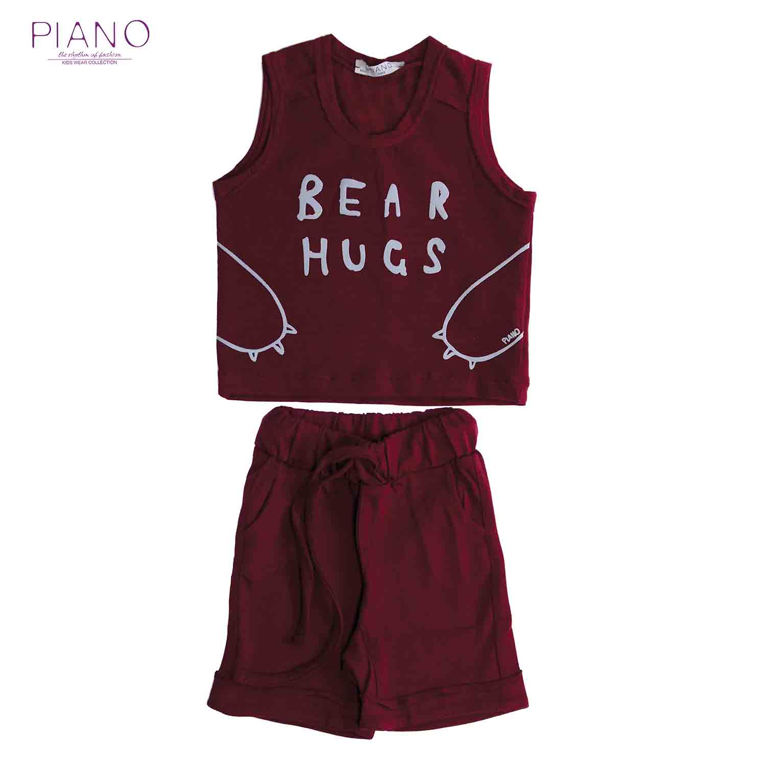 تاپ شلوارک یکرو پنبه پسرانه زرشکی 05562 6ماه