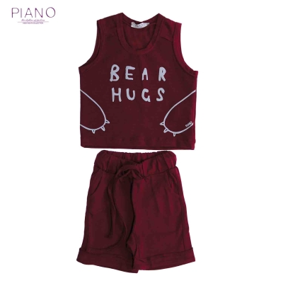 تاپ شلوارک یکرو پنبه پسرانه زرشکی 05562 6ماه