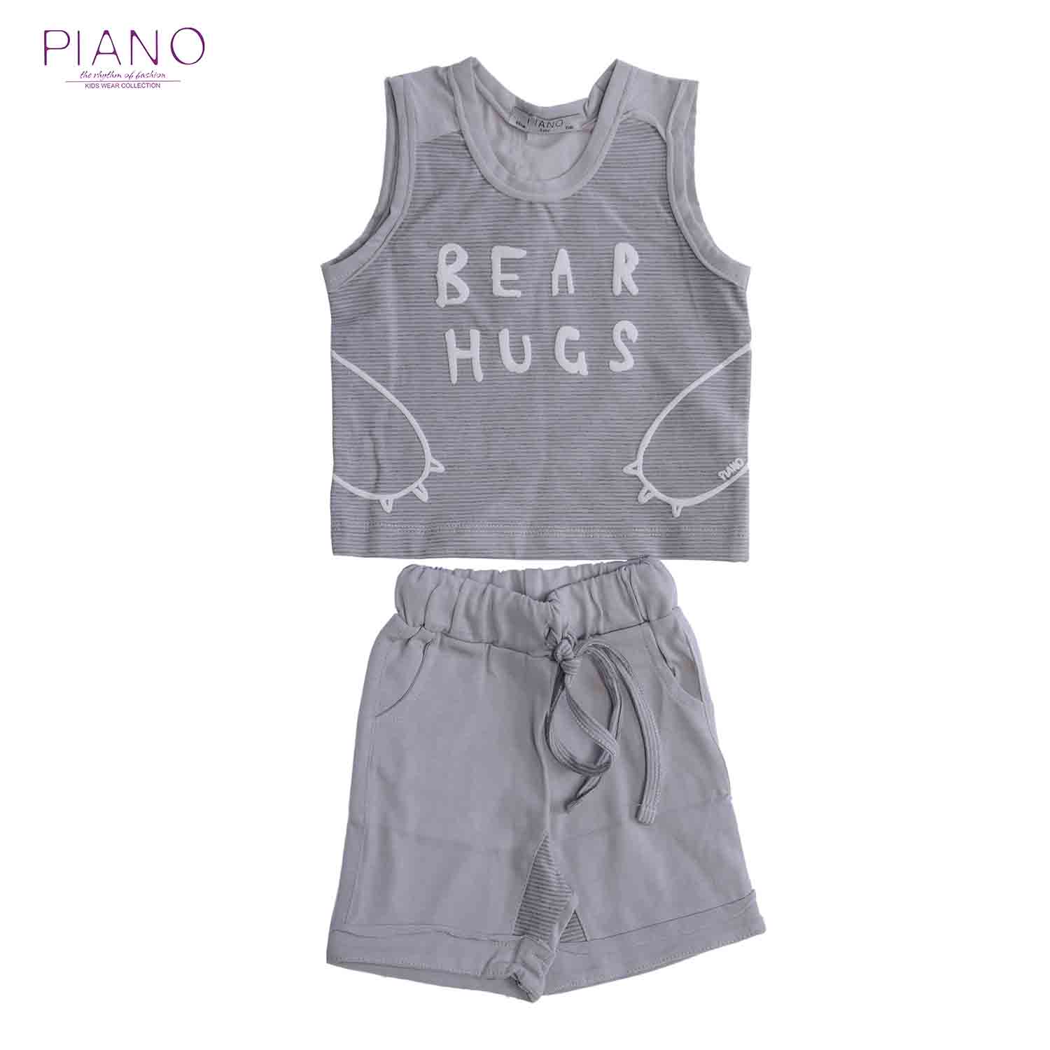 تاپ شلوارک یکرو پنبه پسرانه طوسی 05562 6ماه