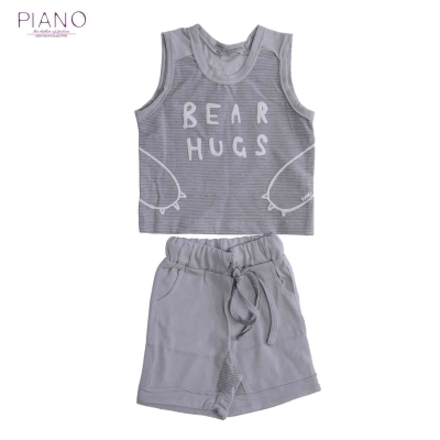 تاپ شلوارک یکرو پنبه پسرانه طوسی 05562 6ماه