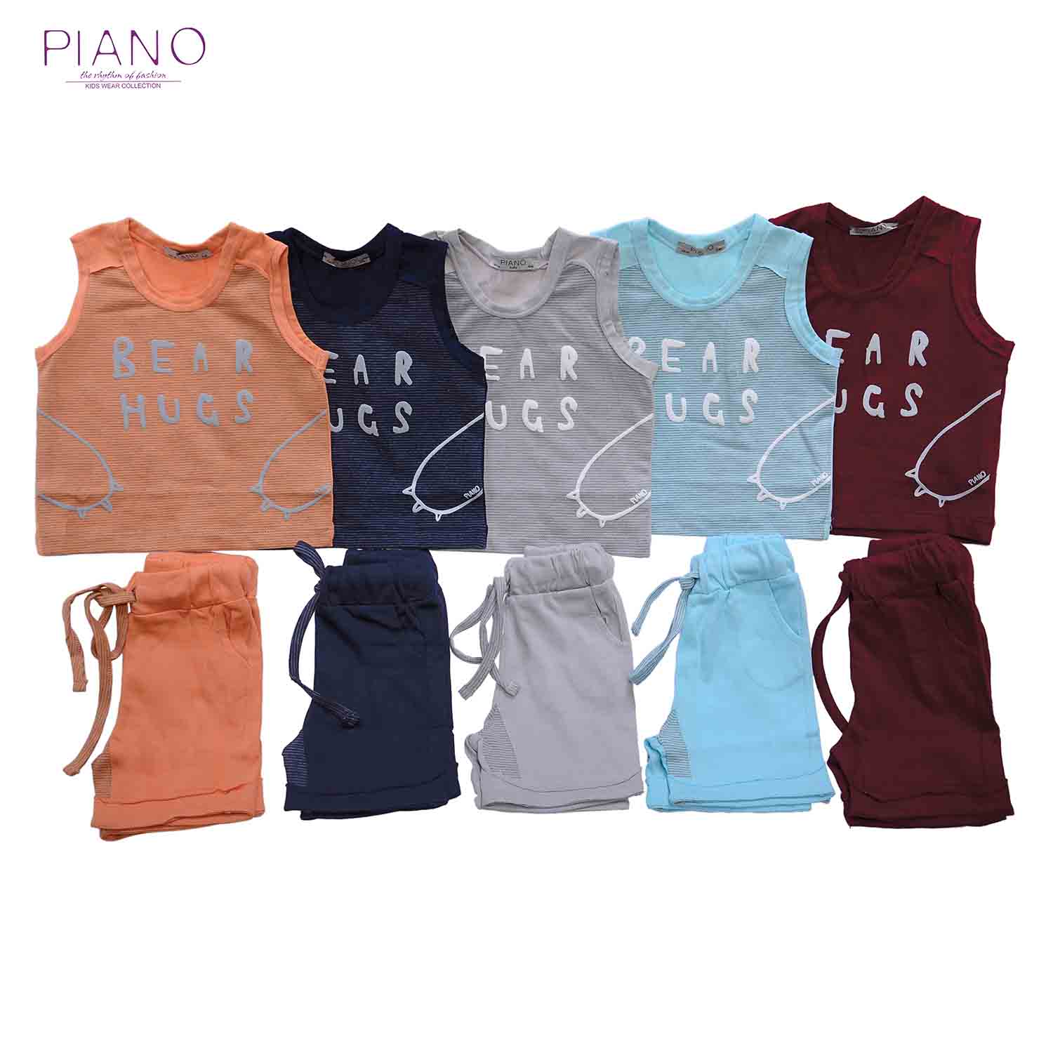 تاپ شلوارک یکرو پنبه پسرانه طوسی 05562 6ماه