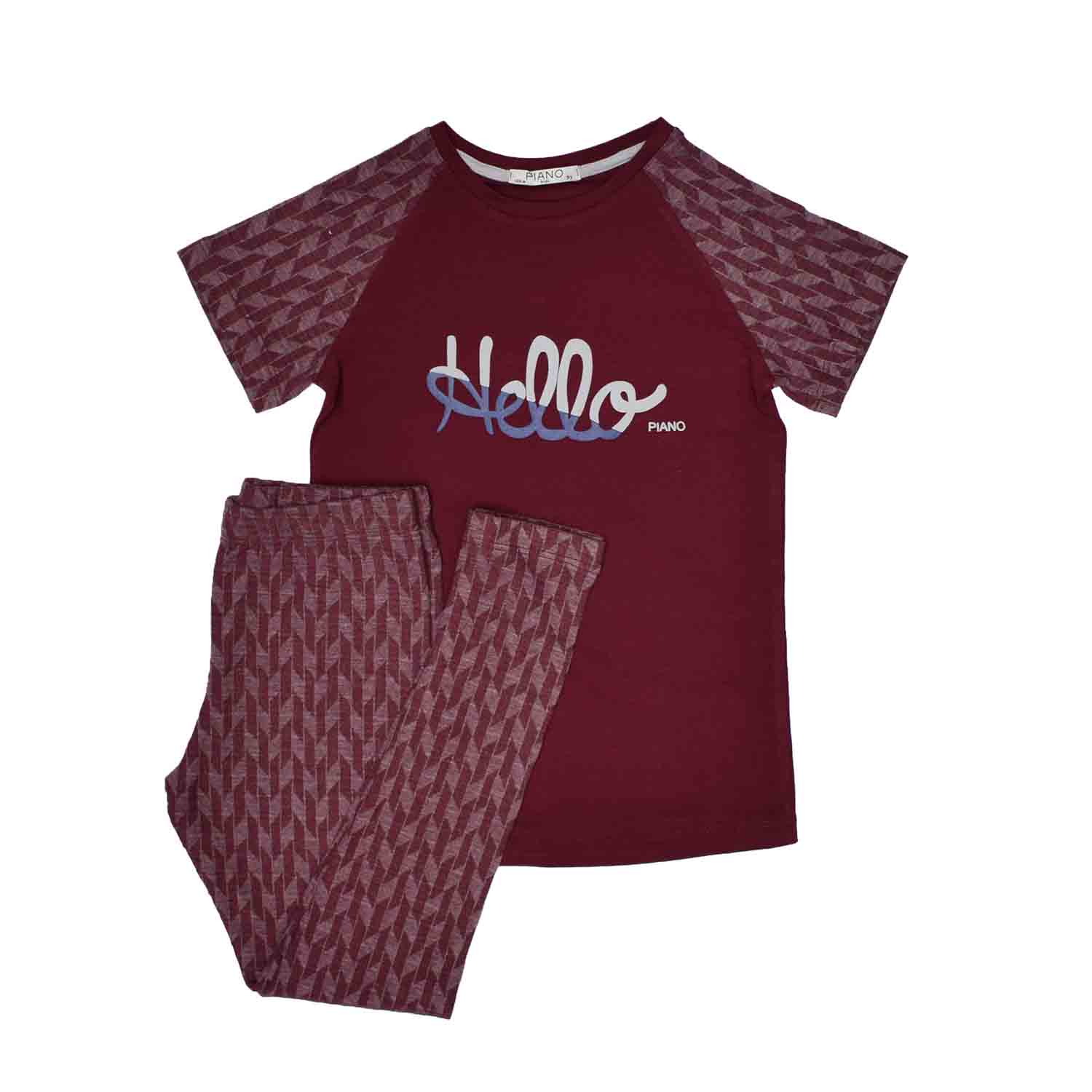 تیشرت و لگ یکرو پنبه دخترانه زرشکی 05656 12Y