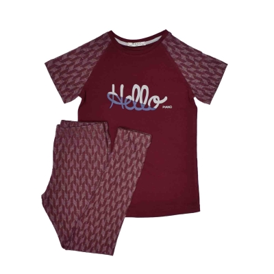 تیشرت و لگ یکرو پنبه دخترانه زرشکی 05656 12Y