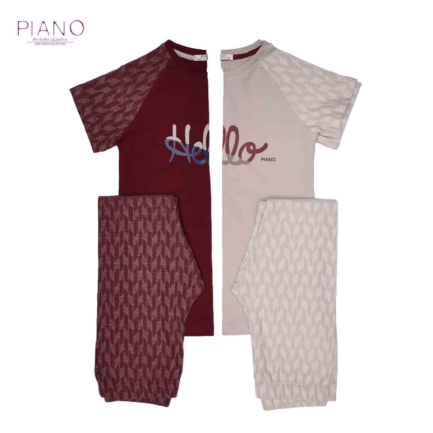 تیشرت و لگ یکرو پنبه دخترانه زرشکی 05656 12Y