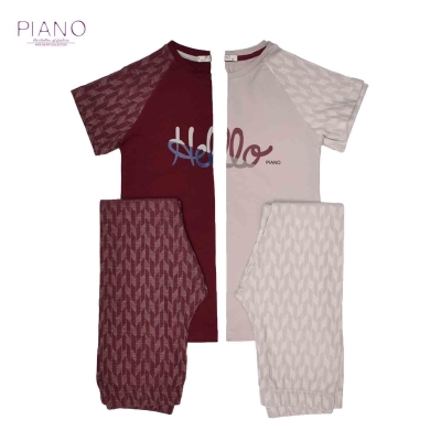 تیشرت و لگ یکرو پنبه دخترانه زرشکی 05656 12Y