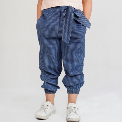 شلوار جین راه راه کمر چین دار