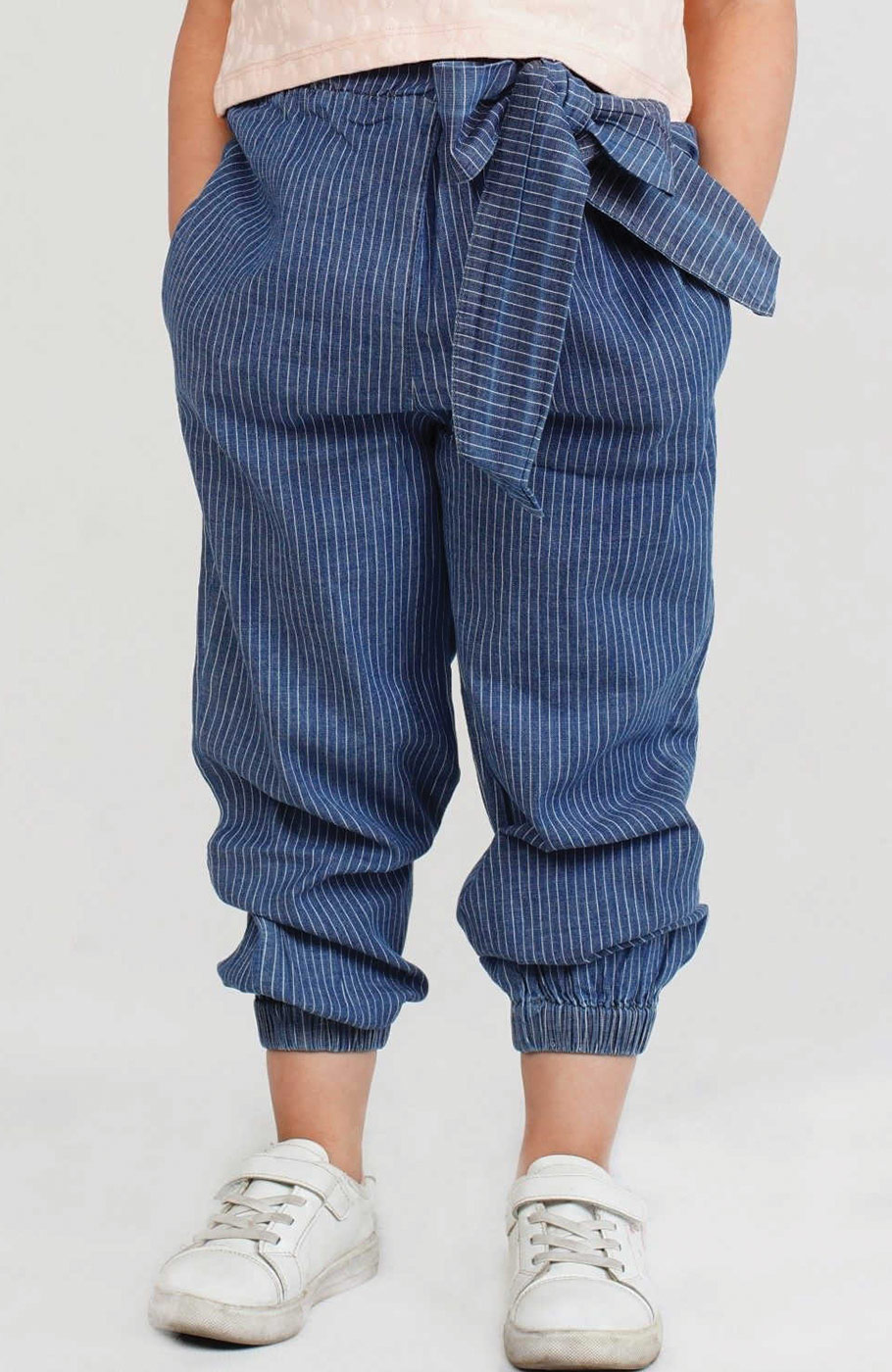 شلوار جین راه راه کمر چین دار