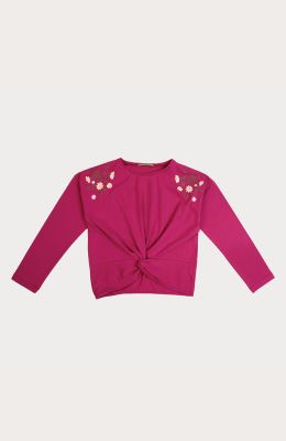 بلوز یکرو لایکرا جلو گره ای آستین افتاده