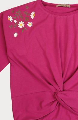 بلوز یکرو لایکرا جلو گره ای آستین افتاده