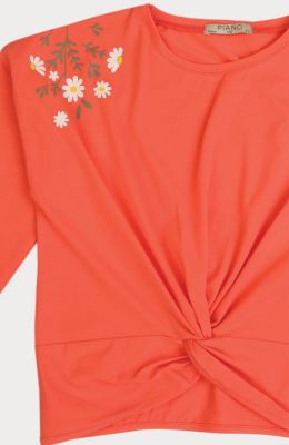 بلوز یکرو لایکرا جلو گره ای آستین افتاده