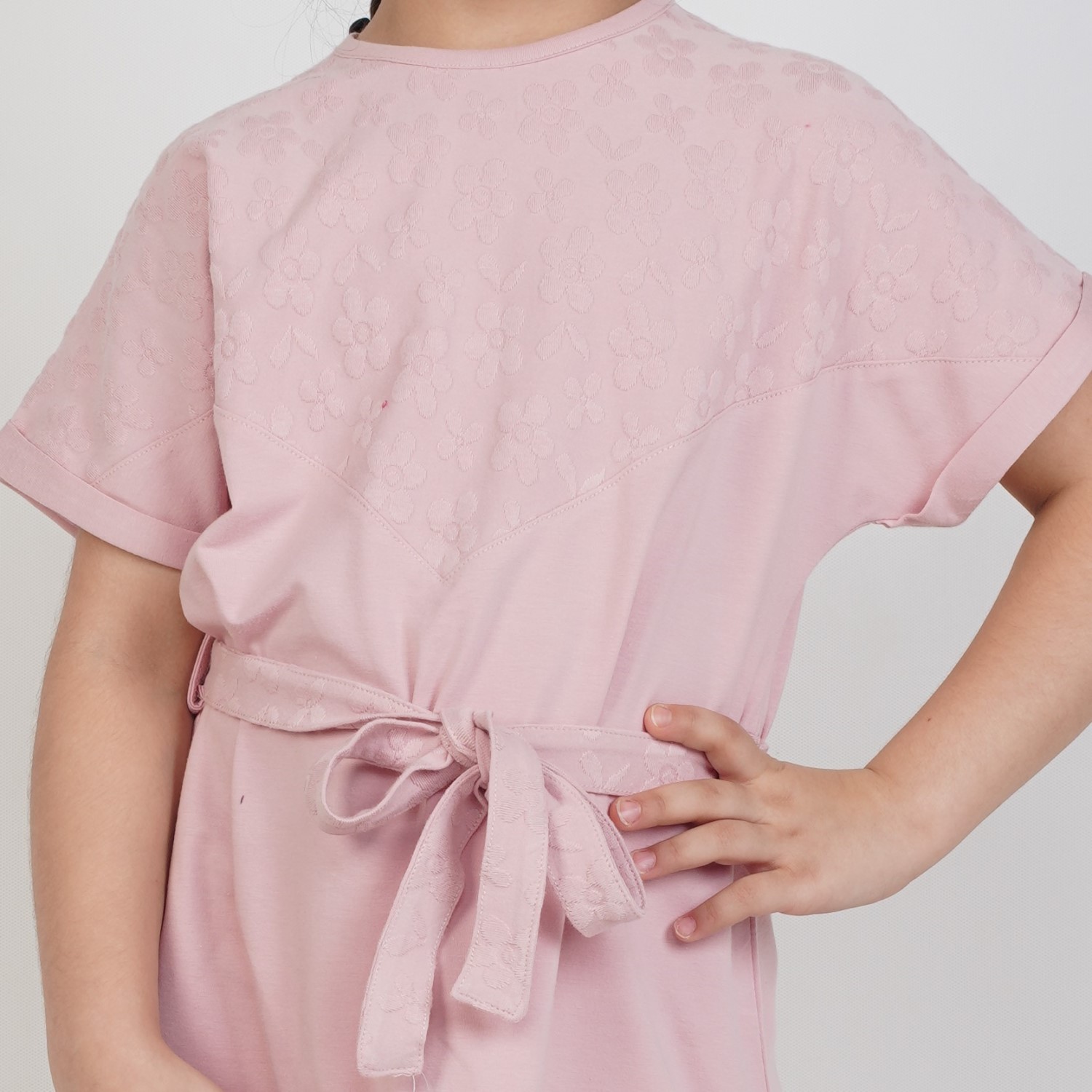 پیراهن یکرو لایکرا و ژاکارد آستین افتاده