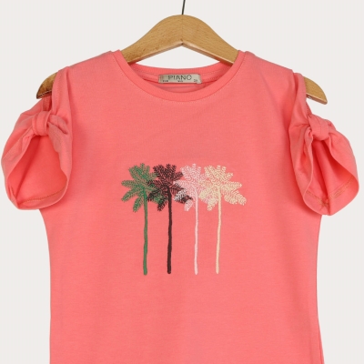 تیشرت‏ یکرو لایکرا آستین ‏پاپیون (ست با کد 1892)