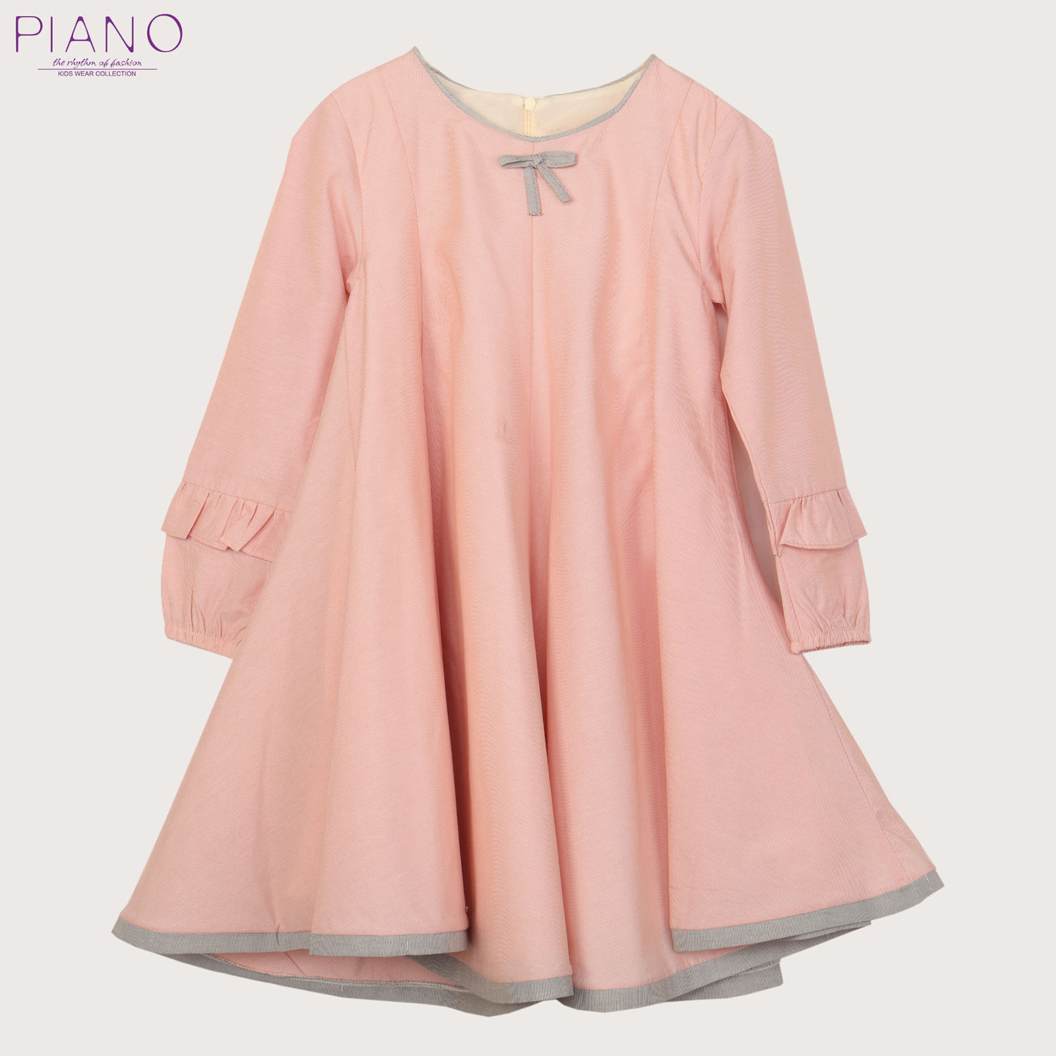 پیراهن دخترانه با حاشیه طوسی