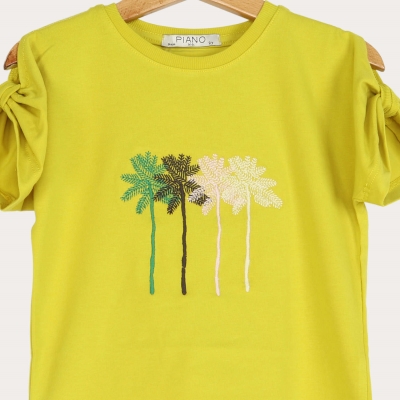 تیشرت‏ یکرو لایکرا آستین ‏پاپیون (ست با کد 1892)