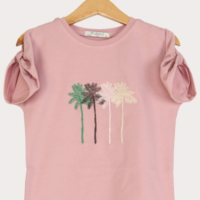 تیشرت‏ یکرو لایکرا آستین ‏پاپیون (ست با کد 1892)