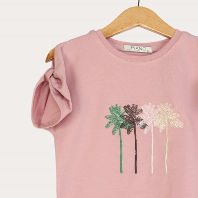 تیشرت‏ یکرو لایکرا آستین ‏پاپیون (ست با کد 1892)