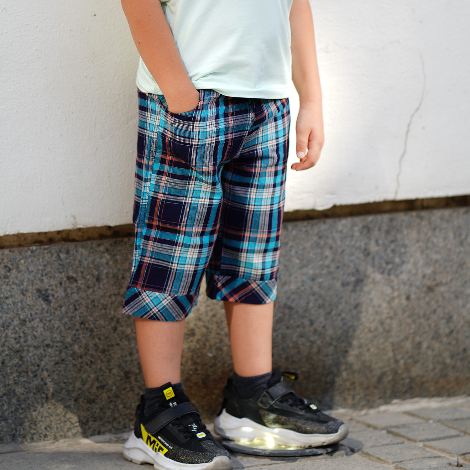 شلوارک ‏ایندیگو چهارخانه‏ (ست با کد 1935)