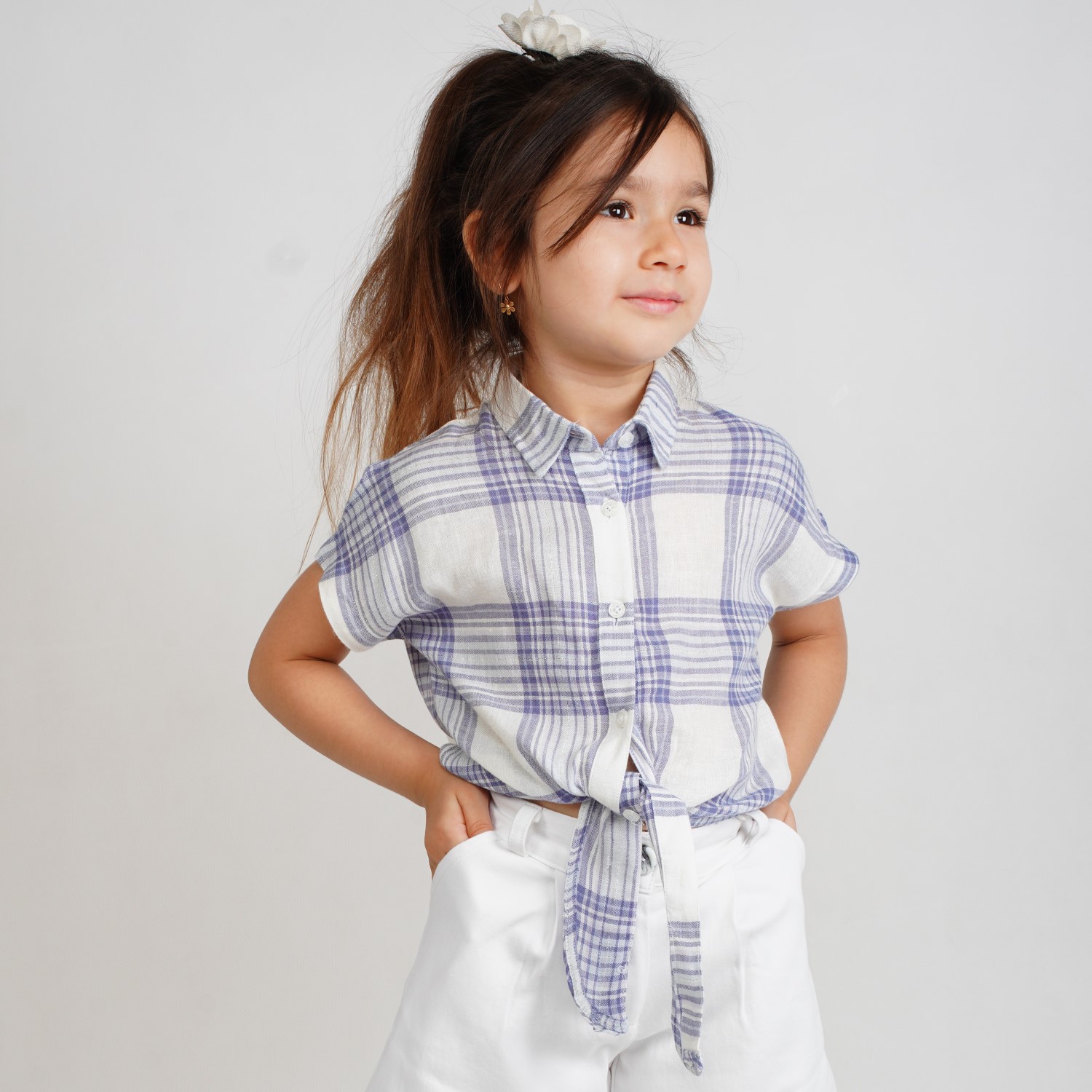 شومیز لینن ‏چهارخانه ‏جلو گره‏ ای‏