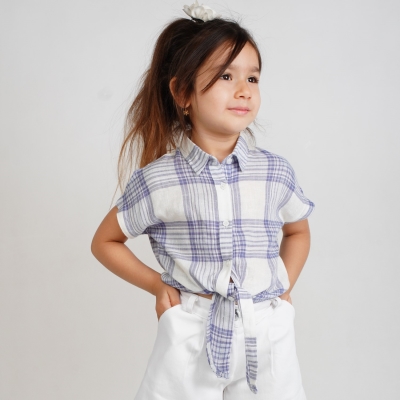 شومیز لینن ‏چهارخانه ‏جلو گره‏ ای‏