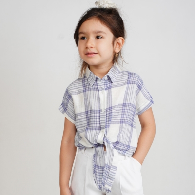 شومیز لینن ‏چهارخانه ‏جلو گره‏ ای‏