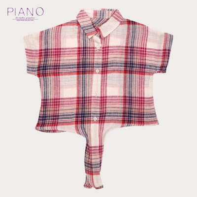 شومیز لینن ‏چهارخانه ‏جلو گره‏ ای‏