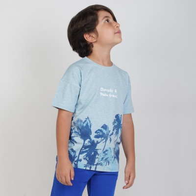 تیشرت‏ یکرو لایکرا ملانژ آستین ‏افتاده