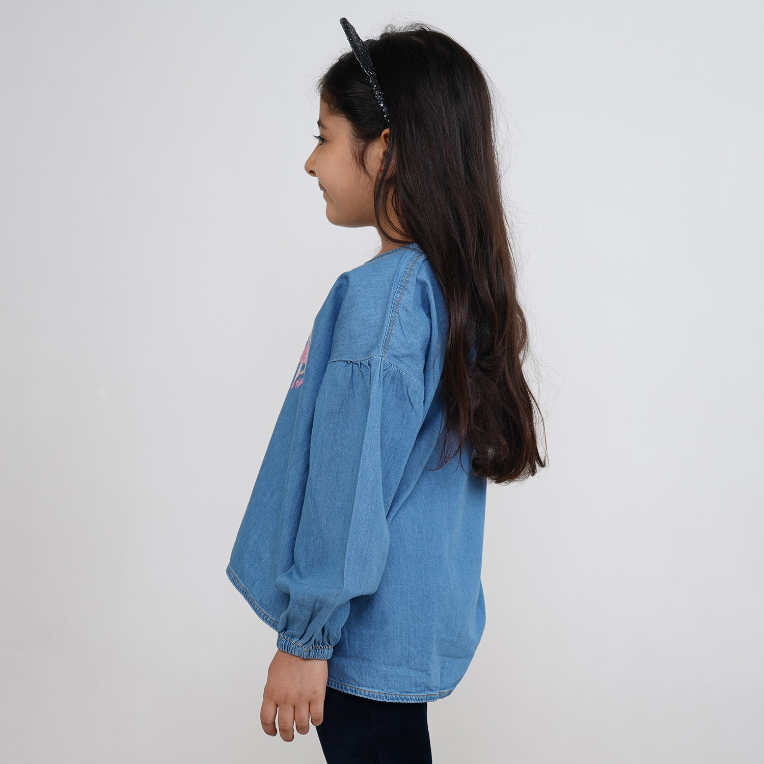 بلوز جین آستین افتاده چین دار