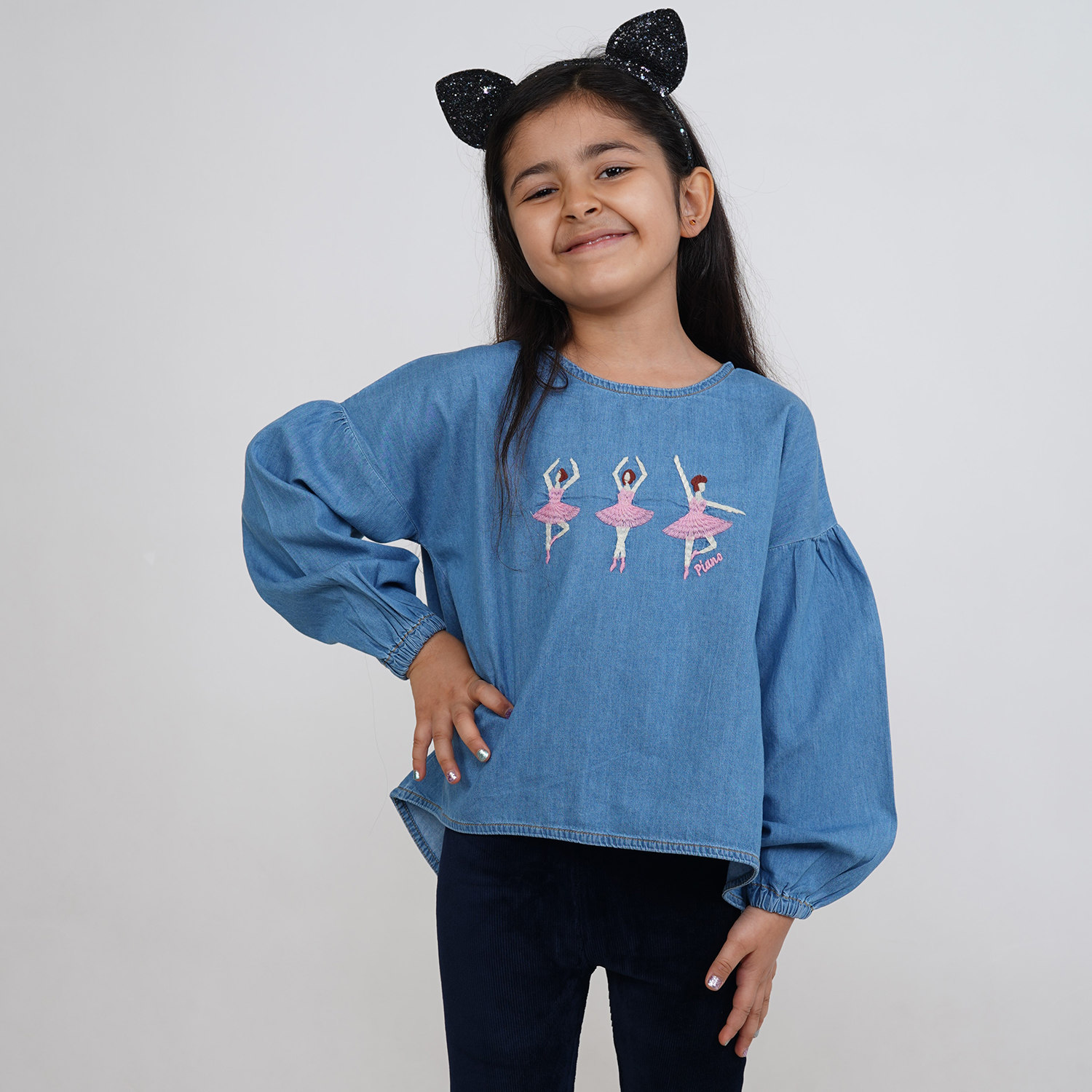 بلوز جین آستین افتاده چین دار