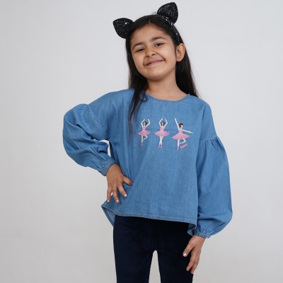 بلوز جین آستین افتاده چین دار