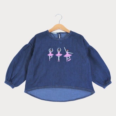 بلوز جین آستین افتاده چین دار