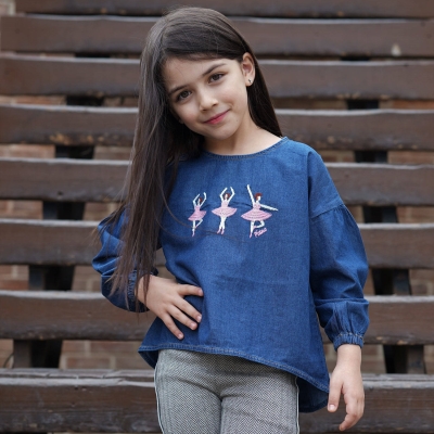 بلوز جین آستین افتاده چین دار