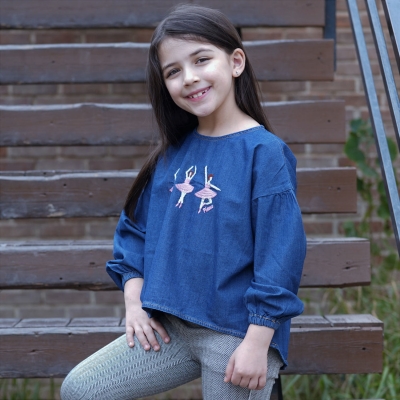 بلوز جین آستین افتاده چین دار