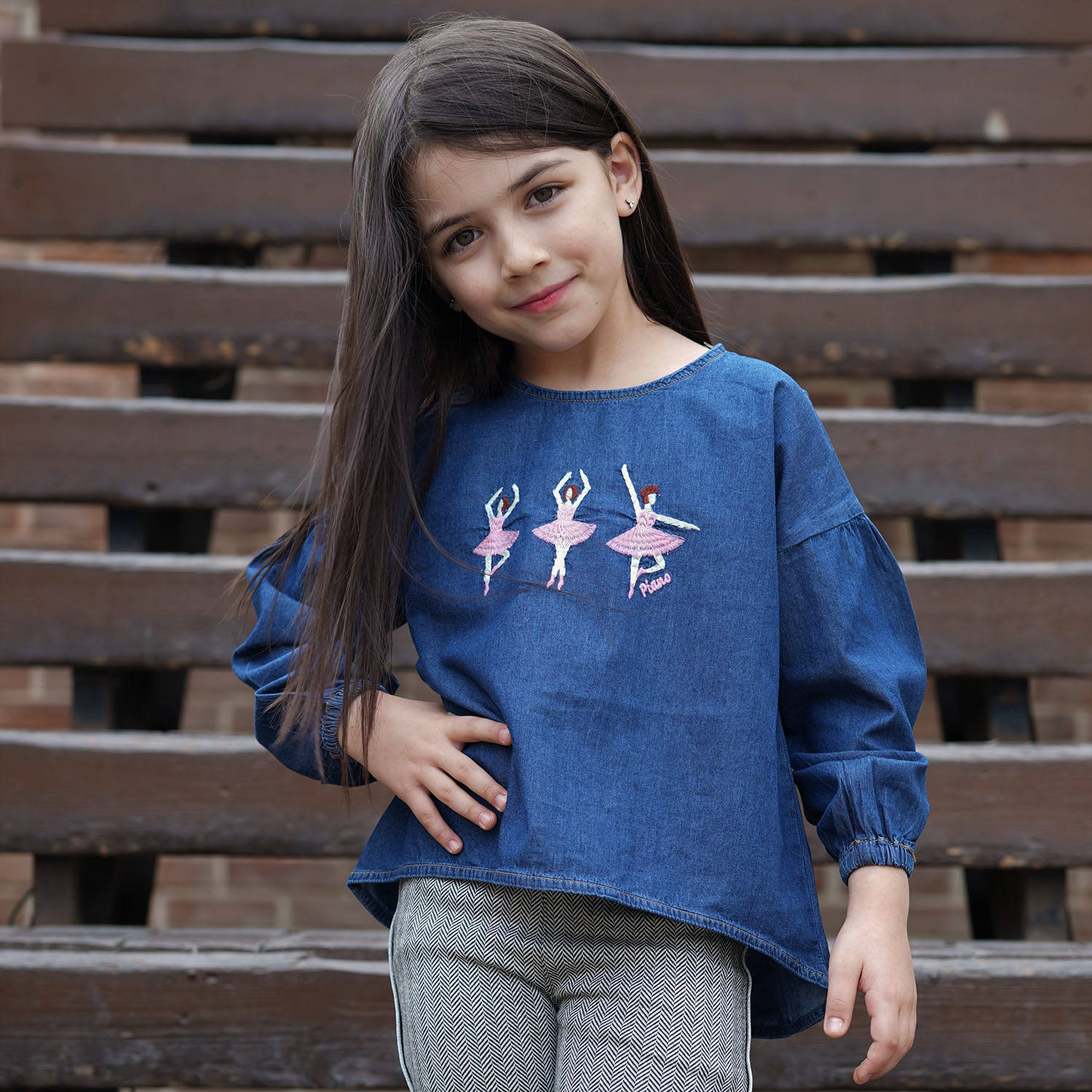 بلوز جین آستین افتاده چین دار