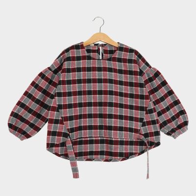 بلوز فلانل چهارخانه پیش گت دار